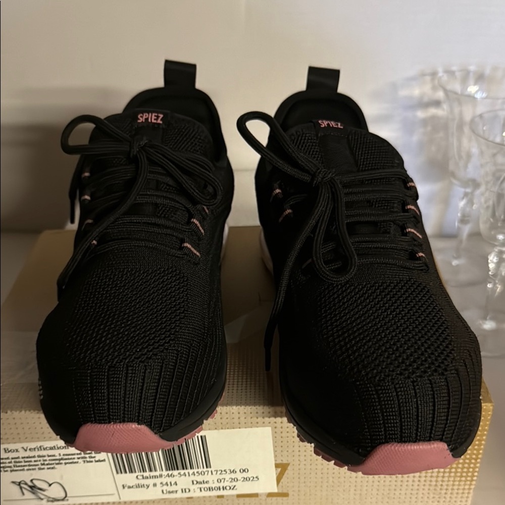 Women's Black and Pink Sneakers (Steel Toe)